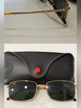 Ray-Ban Gold Frame Sunglasses with Green Lenses and Black Case